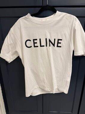 Celine White Tee with Black Logo